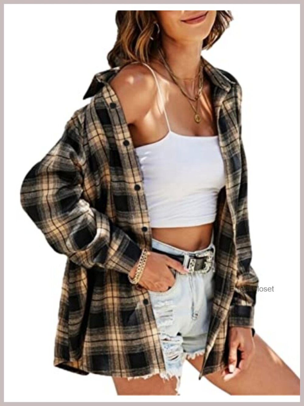 Women's Oversized Plaid Flannel Long Sleeve Button Down Shirt